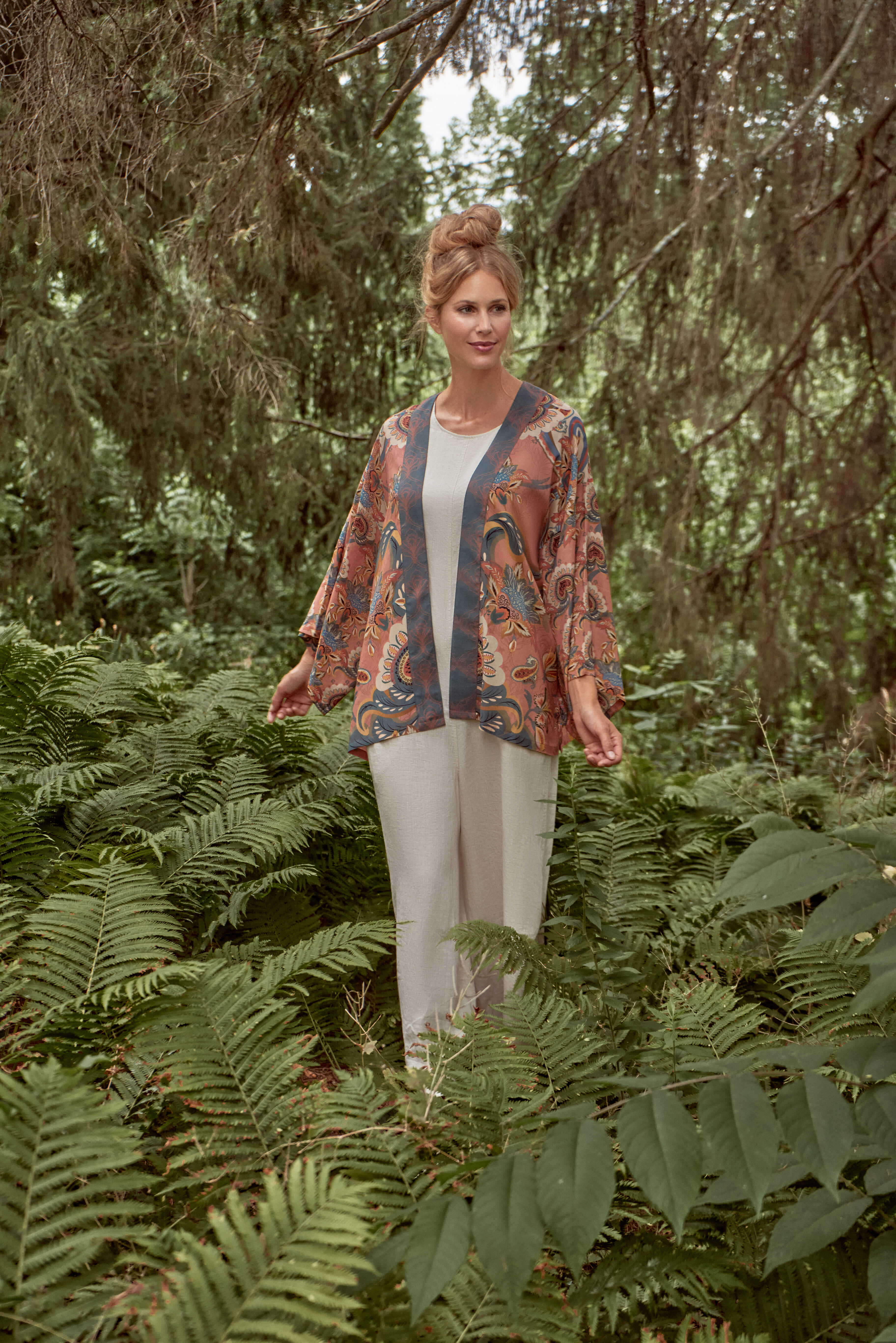 Mediterranian Paisley Kimono Jacket - Coral