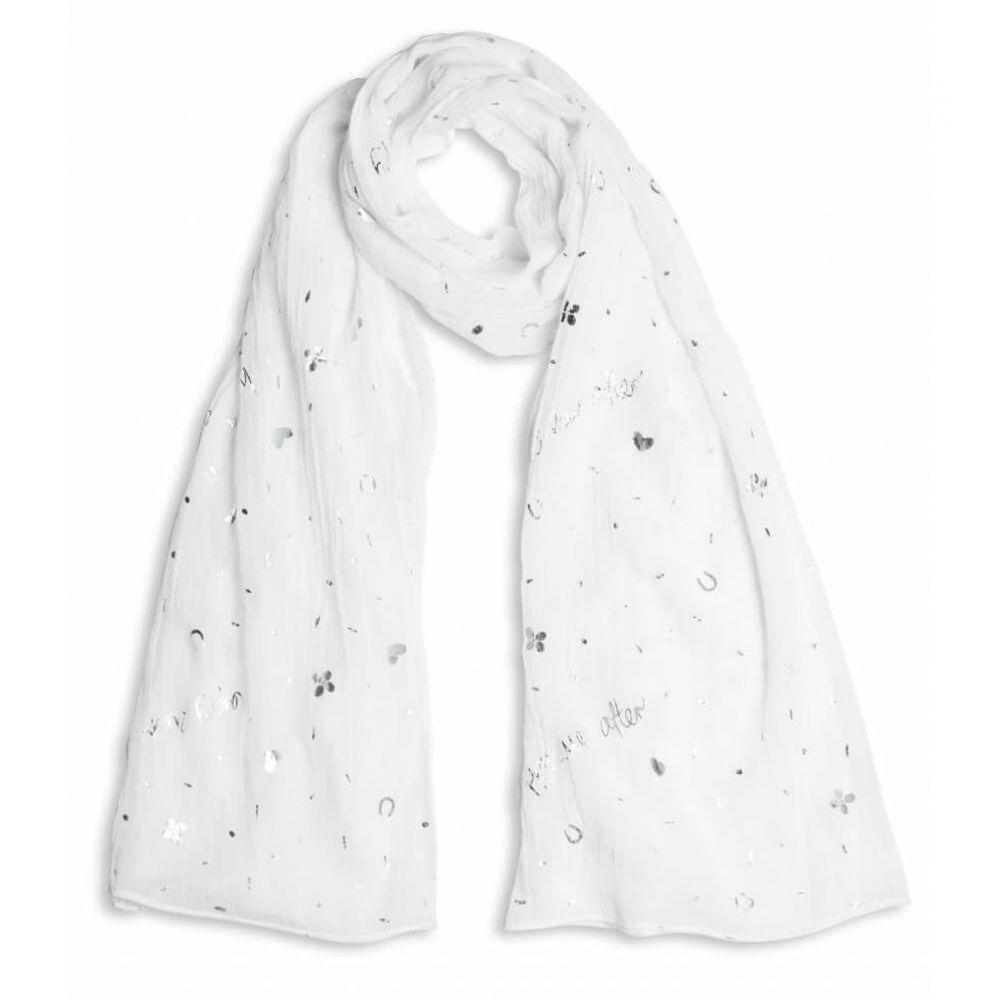 Sentiment Scarf - Happy Ever After - White/ Silver Foil Print