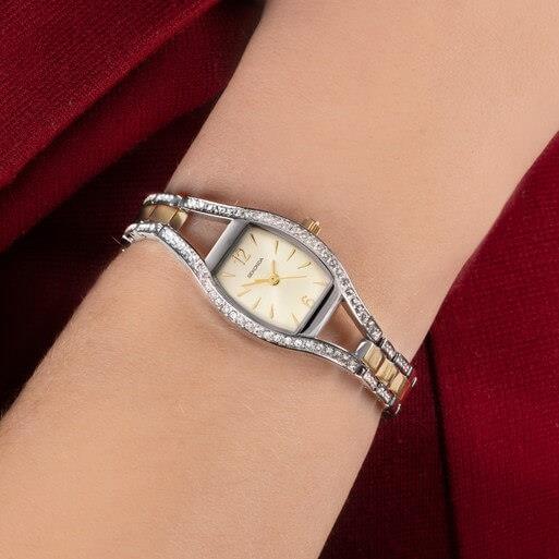 Cocktail Champagne Dial With Silver Case & Two Tone Bracelet Strap Ladies Watch
