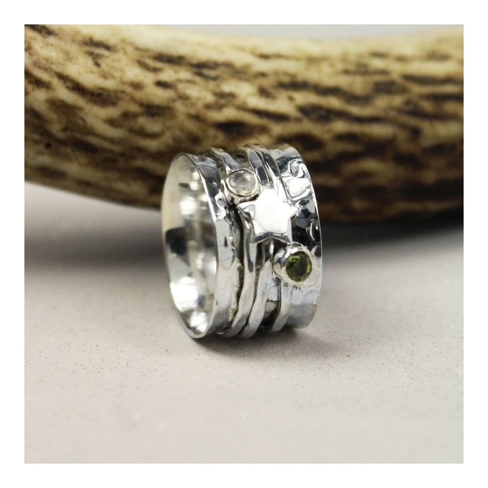 Star, Peridot & Moonstone Spinning Ring