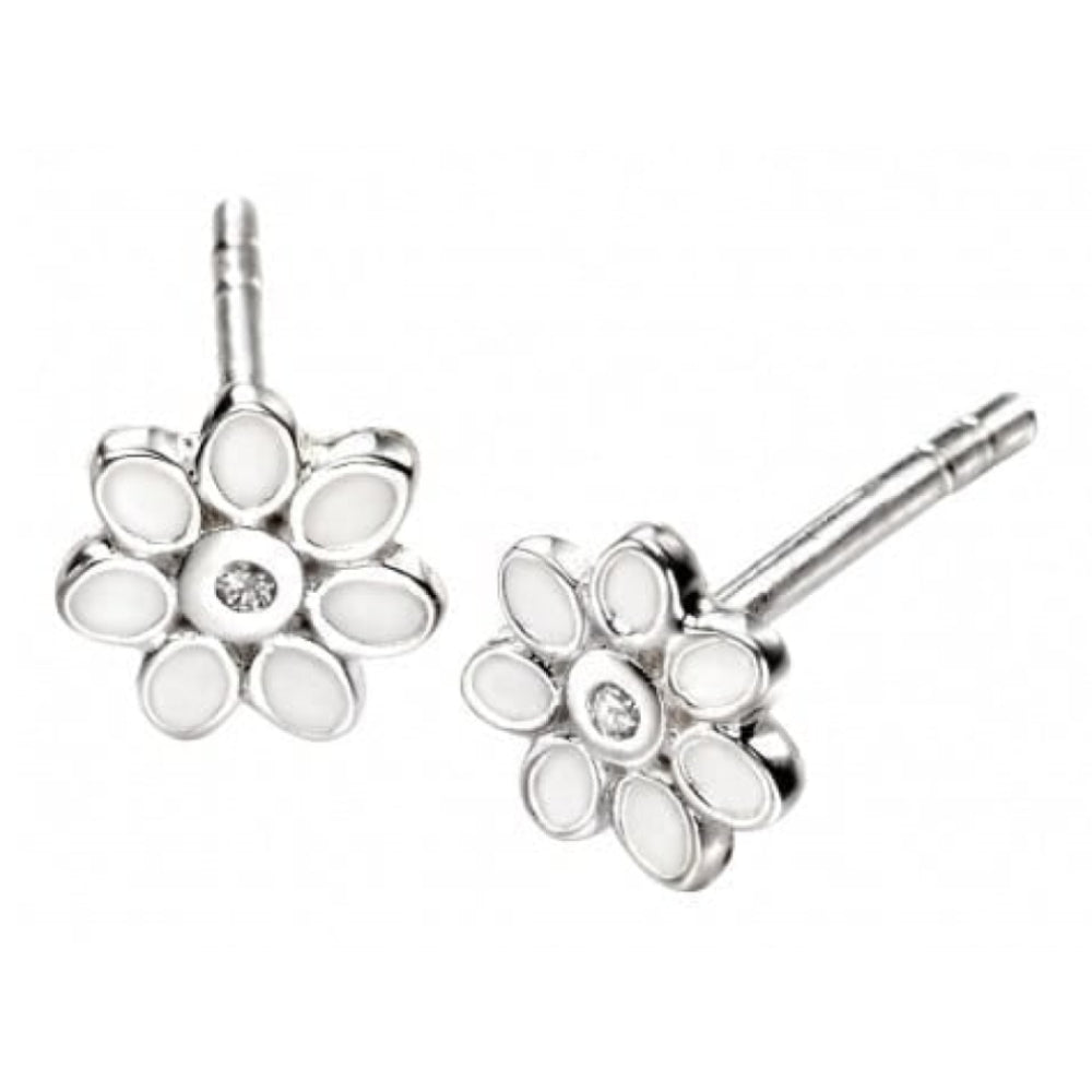 Childrens White Enamel Flower Stud Earrings