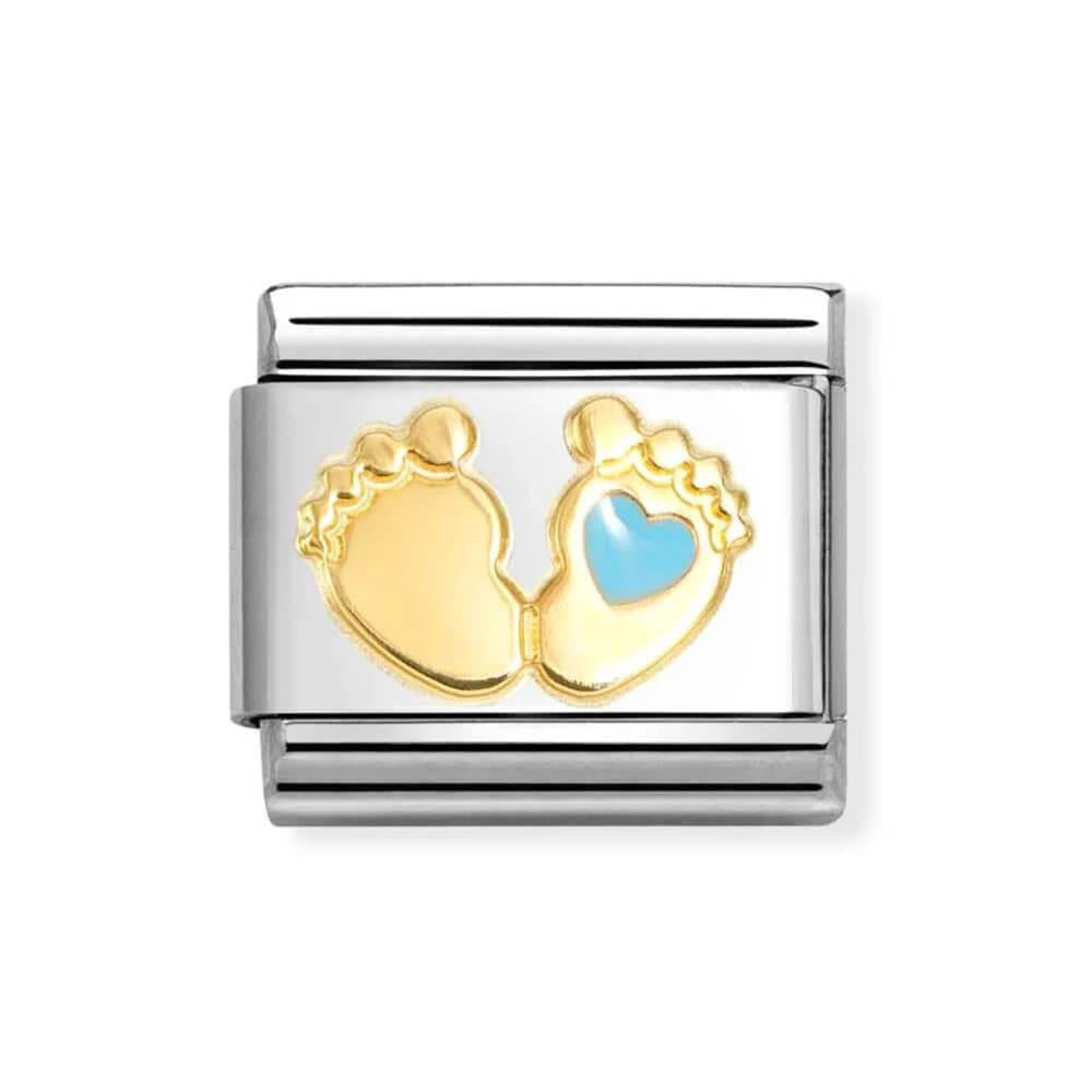Composable Classic Link Baby Feet With Blue Heart In 18K Gold & Enamel