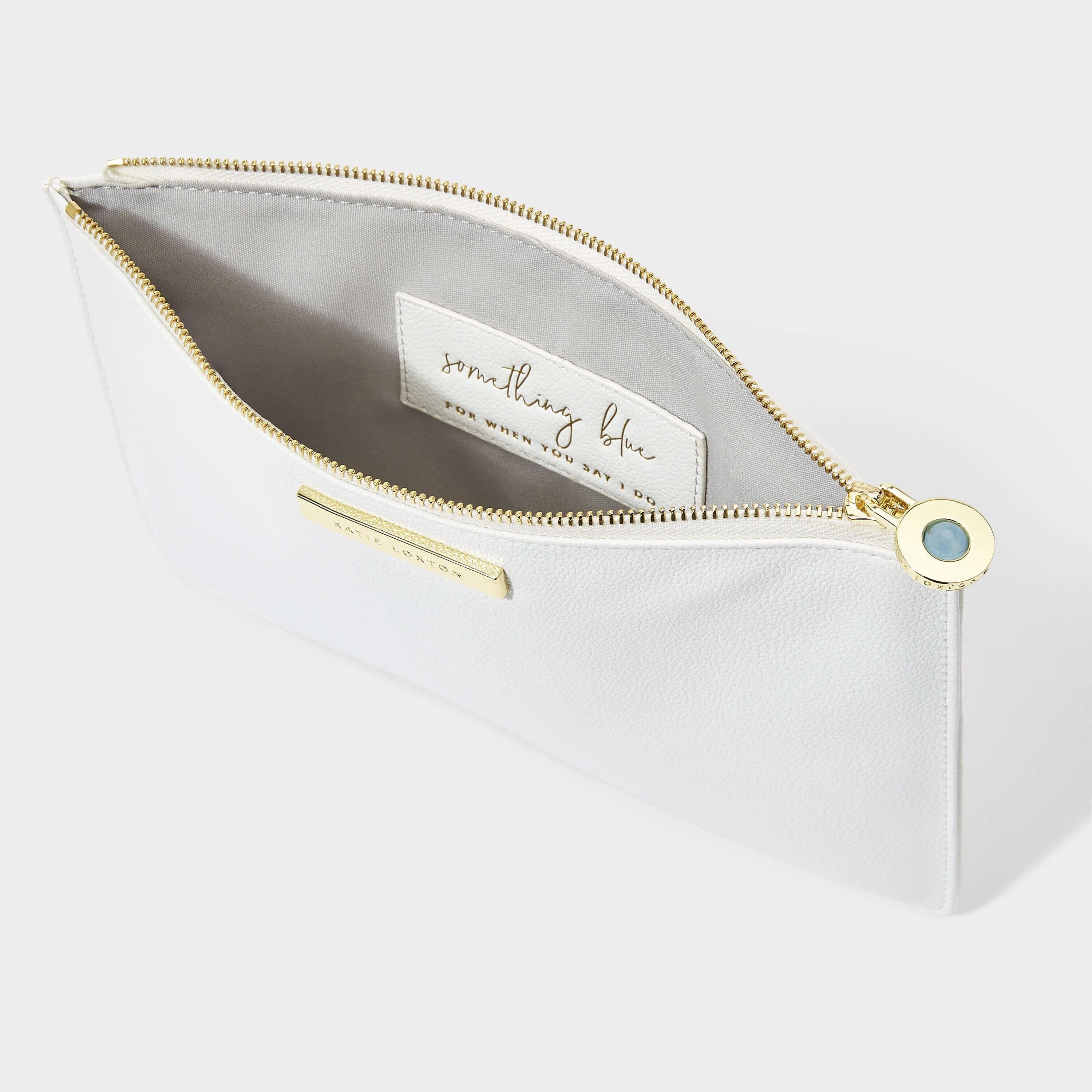 Bridal Semi-Precious Stone Pouch | Something Blue For When You Say I Do | White/ Aqua | 16 X 24 X 1.5cm