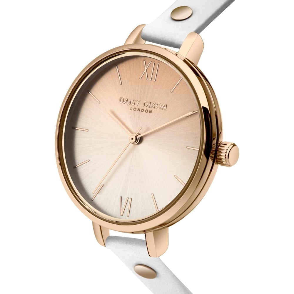 Hattie White Skinny Strap With Stud Embellishment & Graduated Ombre Dial Ladies Watch