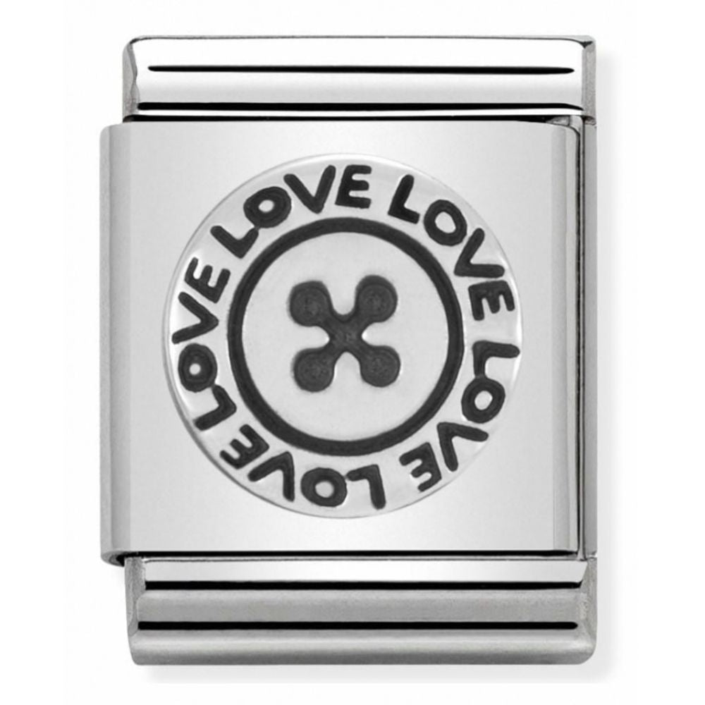 Composable Big Oxidized Stainless Steel And Sterling Silver Round Button