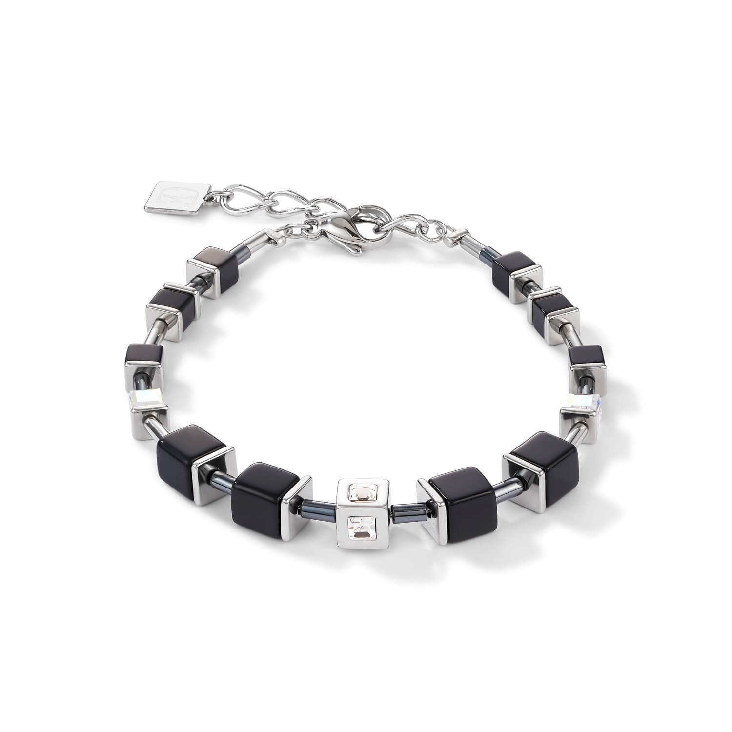 Stainless Steel & Crystal Black-Silver Geo Cube Bracelet