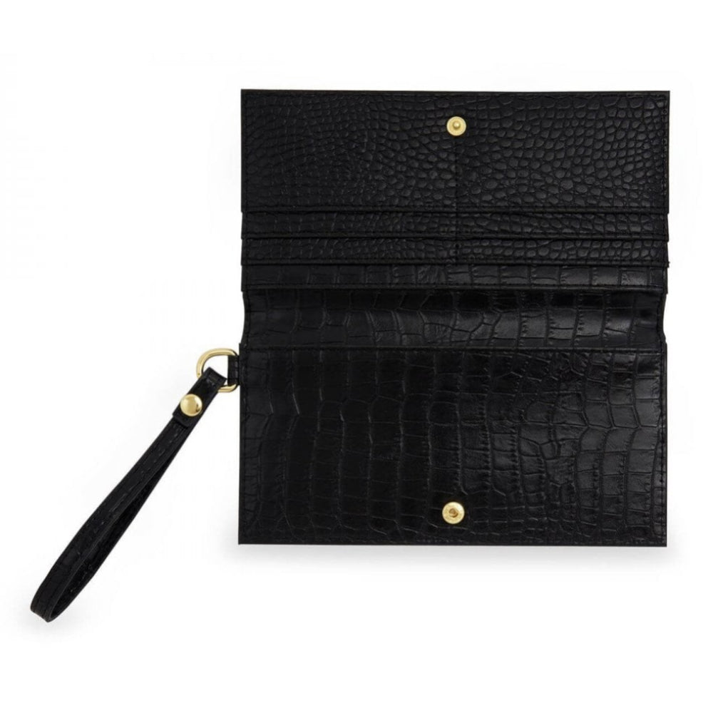 Celine Faux Croc Wristlet Purse | Black | 10 X 19cm