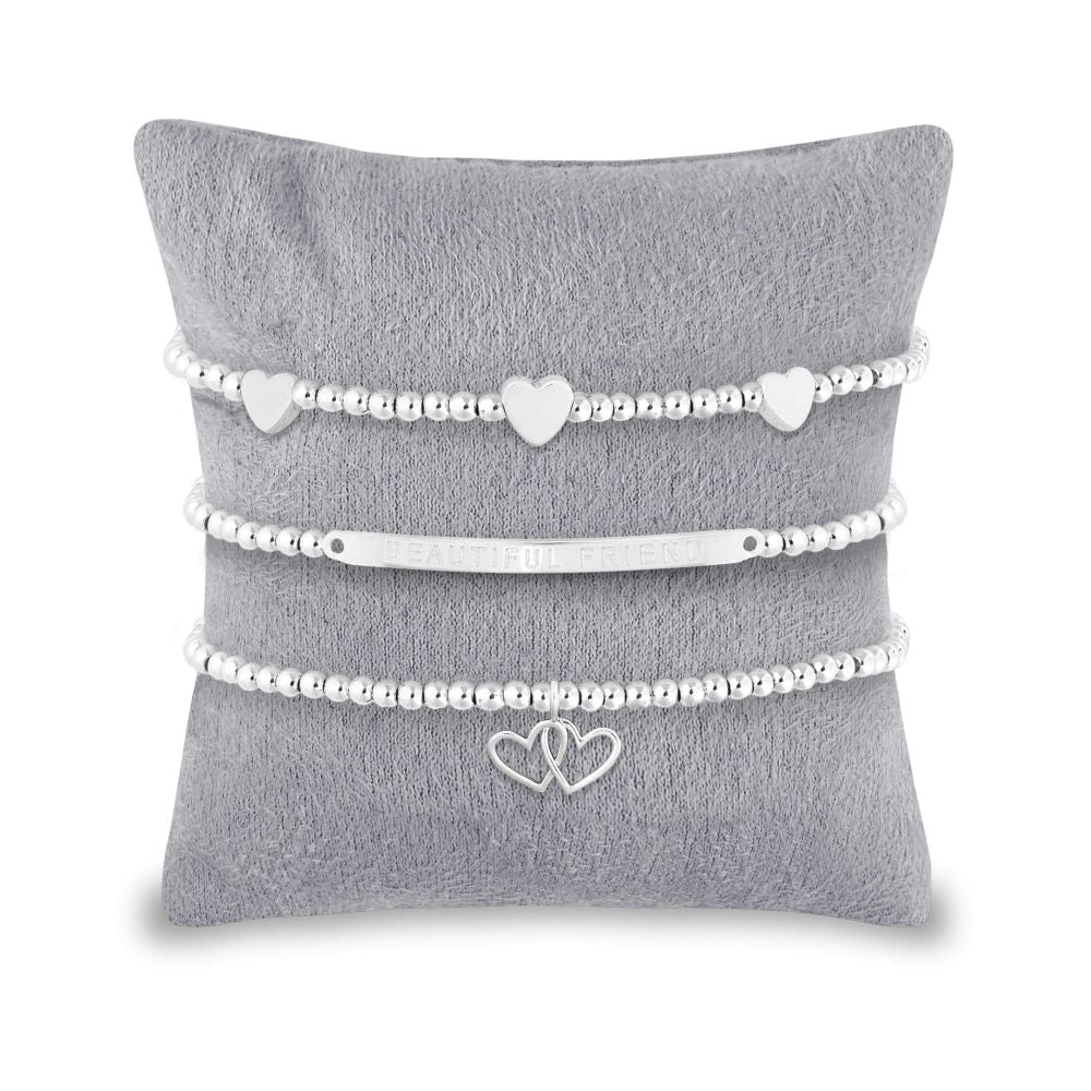 Occasion Gift Box | Beautiful Friend | Silver | Set Of 3 Bracelets | 17.5cm Stretch
