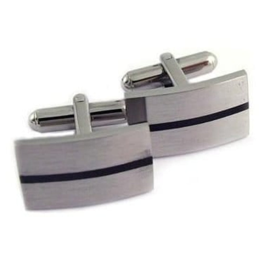 Gents Rectangle Stainless steel Cufflinks With Black Line