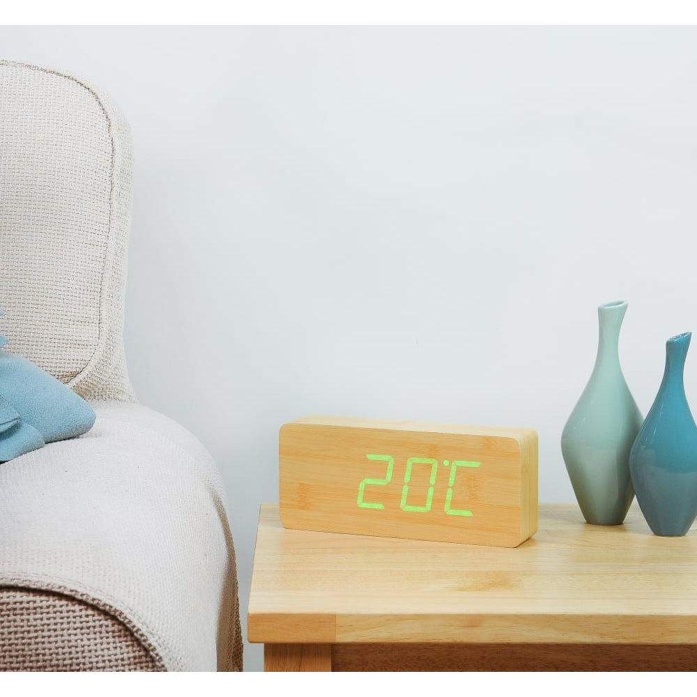 Slab Beech Green LED Click Clock