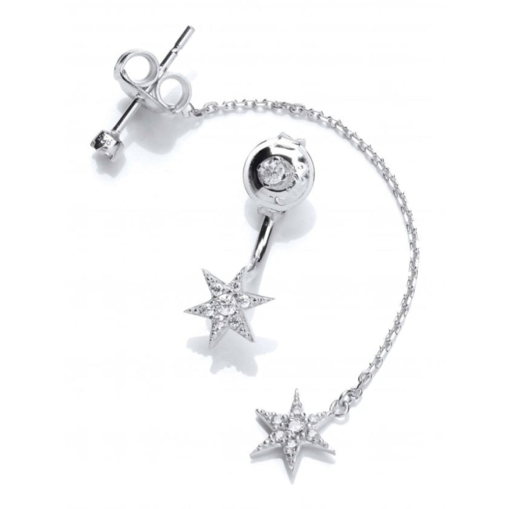 Silver Long & Short CZ Star Earrings