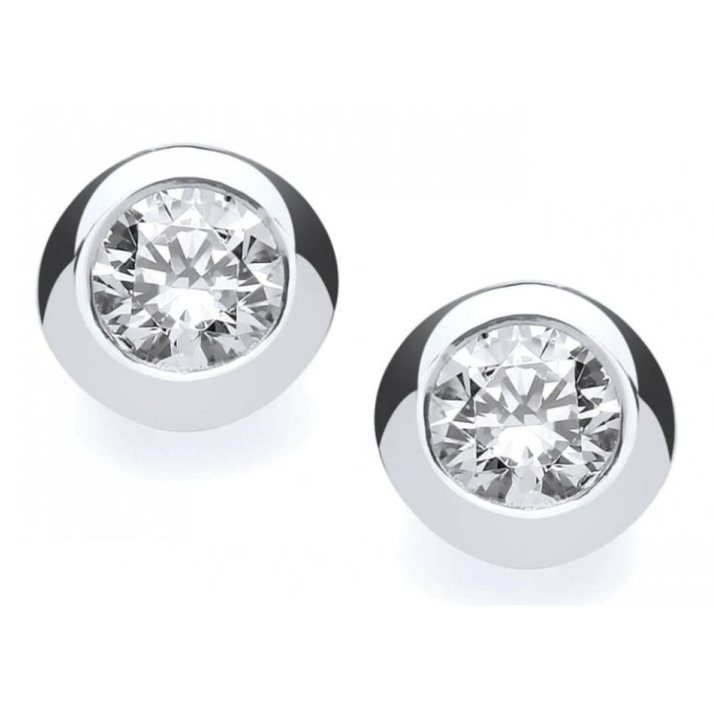 Silver Rub Over Solitaire Earrings (4mm) 1/4ct