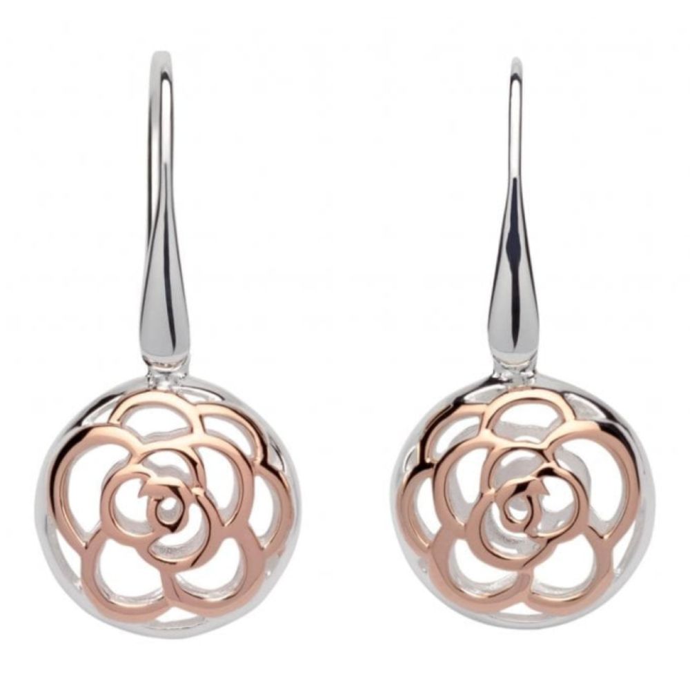 Sterling Silver 925 Earrings With Rose Gold Plating Flower Circle