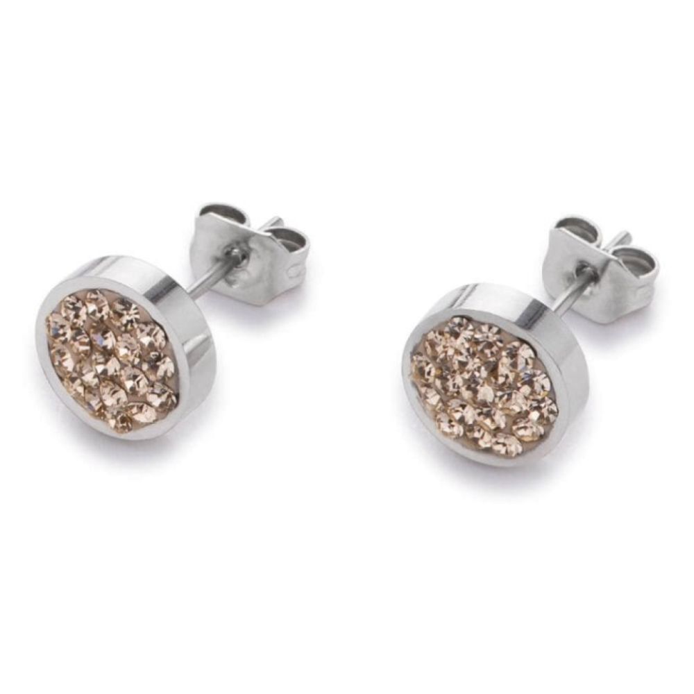 Round Earrings with Stickpin & Peach Swarovski Crystals