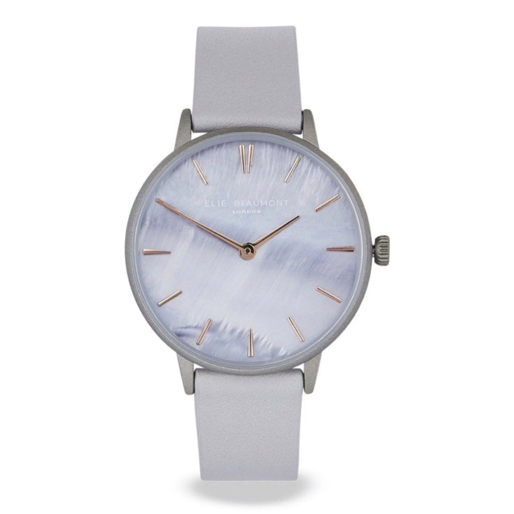Soho Light Grey Leather Strap With Matt Silver Case & MOP Dial Ladies Watch