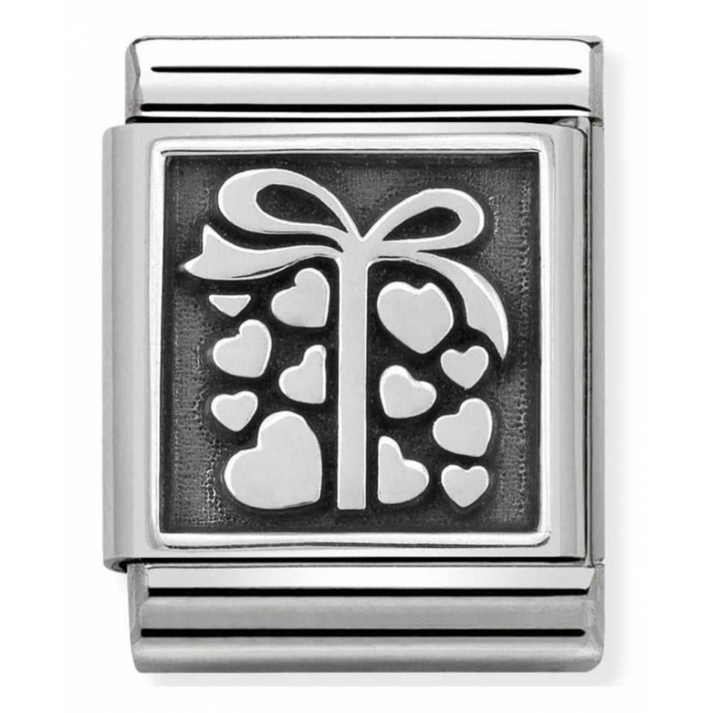 Composable Oxidized Gift Bag With Hearts Symbol Stainless Steel And Sterling Silver Big Charm