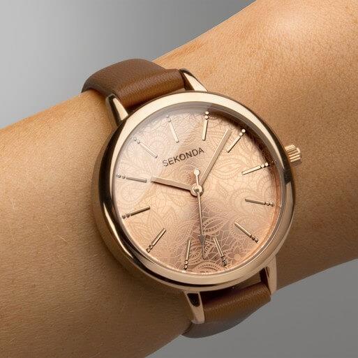 Rose Gold Case With Rose Dial & Tan PU Strap Watch