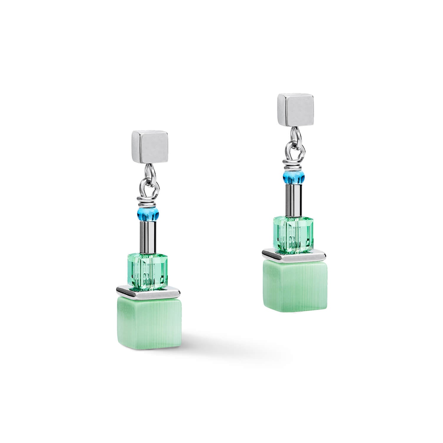 Multicolour Pastel-Silver Geo Cube Earrings With Stickpin