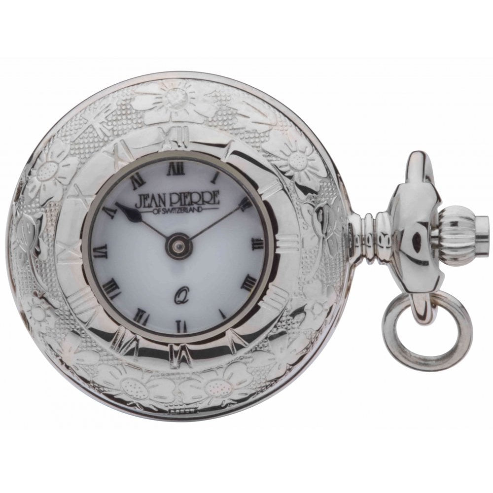 Chrome Plated Half Hunter Pendant Necklace Watch