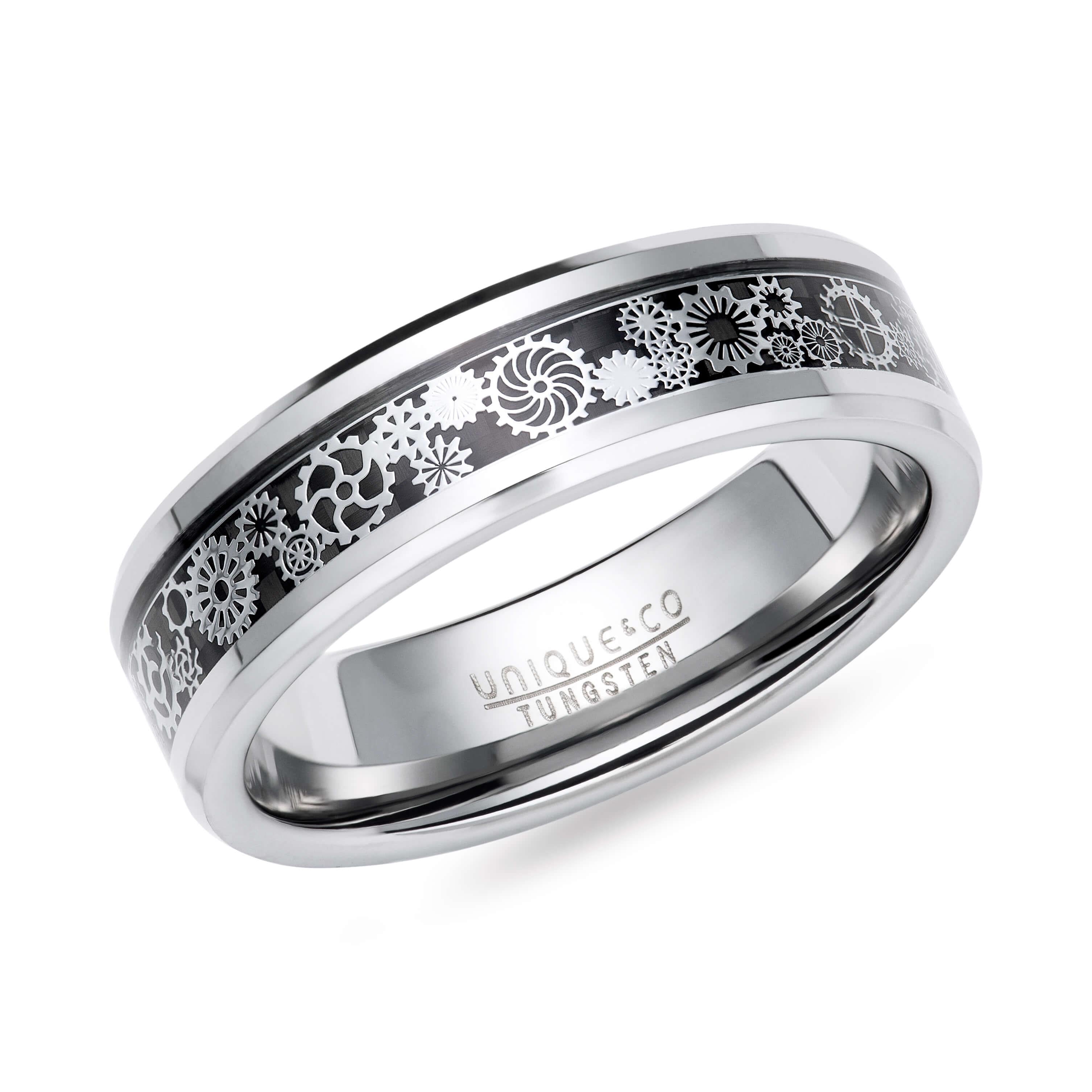 Tungsten Carbide Ring with Black Carbon Fibre 7mm