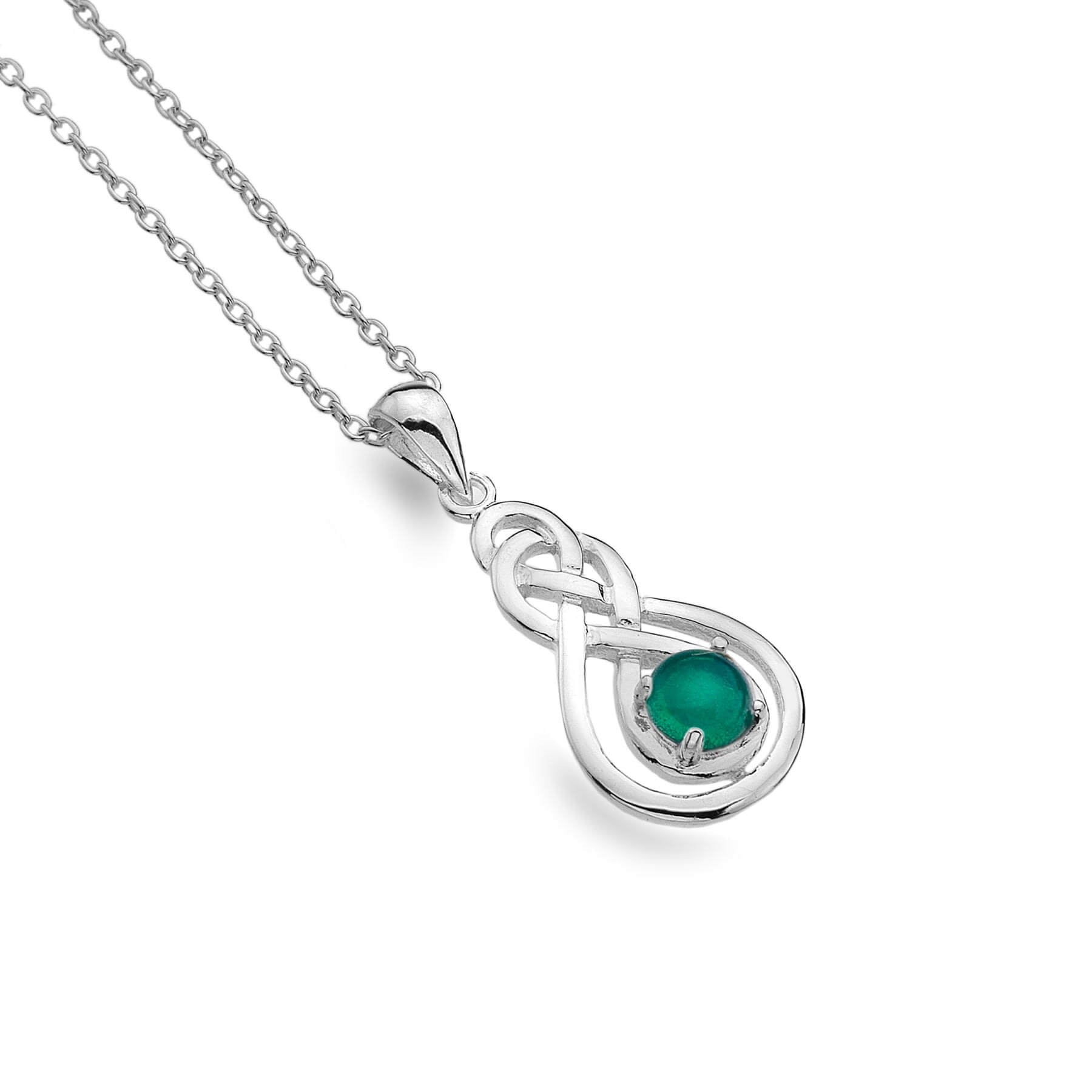 Interlocked Celtic Green Agate Pendant Necklace