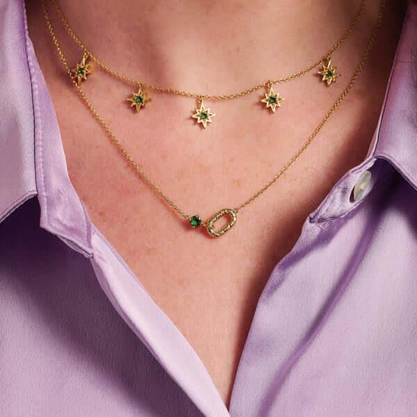 Ziggy Tiny Star Choker Necklace In Emerald & Gold