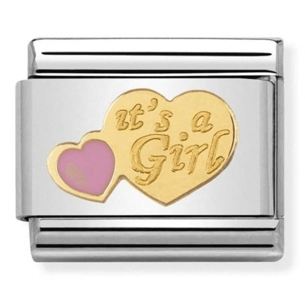 Composable Classic It's A Girl In Stainless Steel With Enamel And 18k Gold Charm
