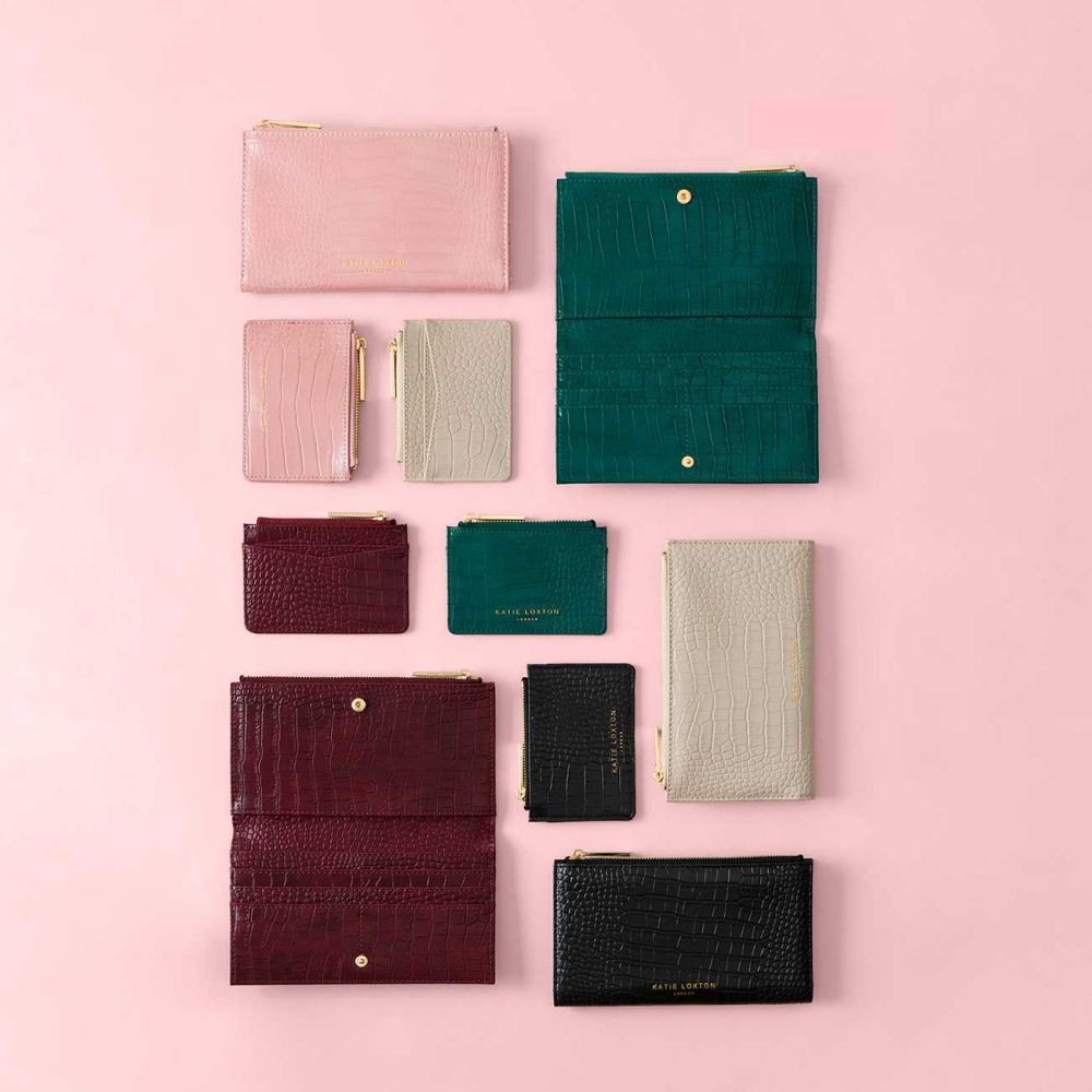 Celine Faux Croc Card Holder | Forest Green