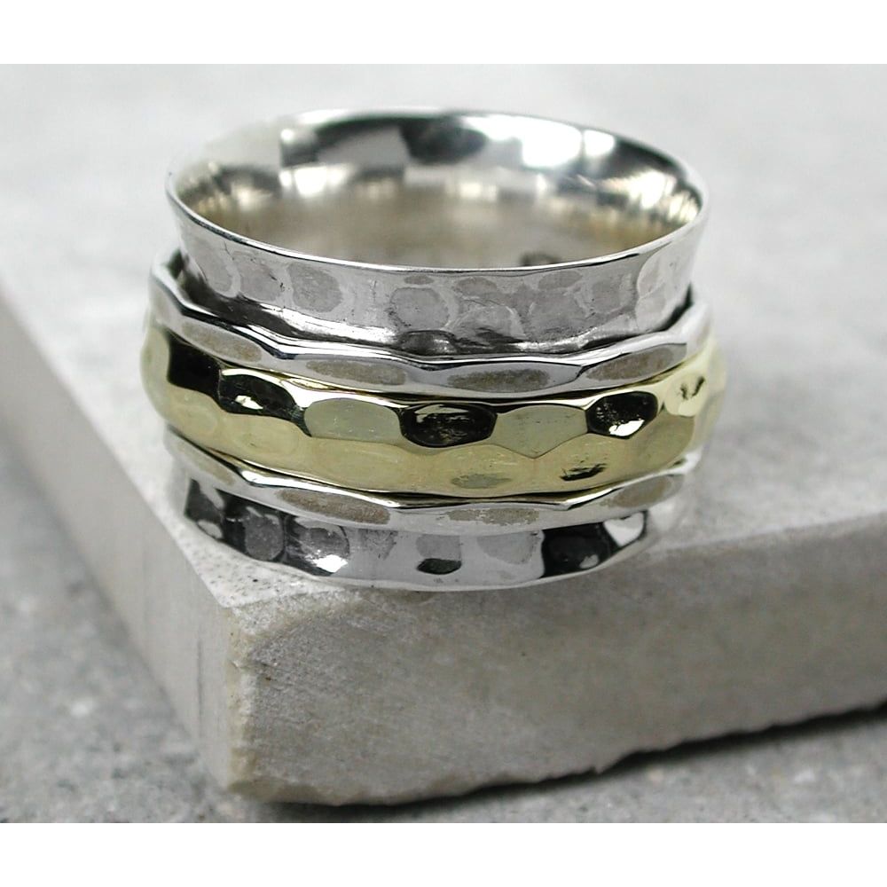Simple Hammered Spinning Ring With Brass Ring