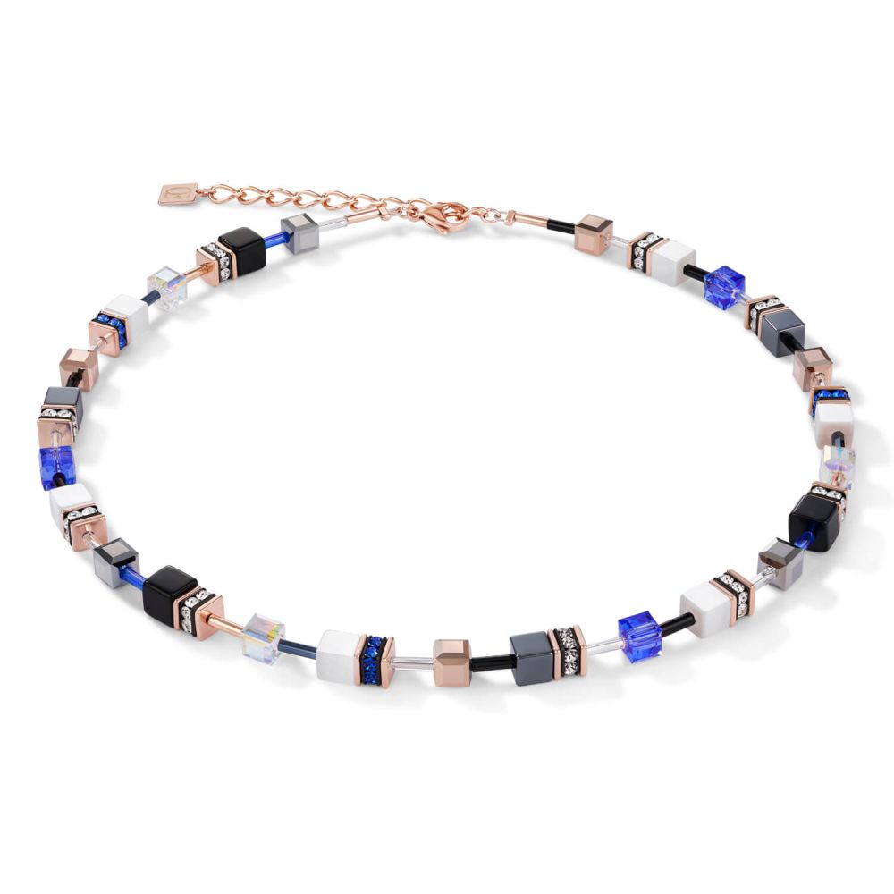 White & Blue Geo Cube Rose Gold Necklace