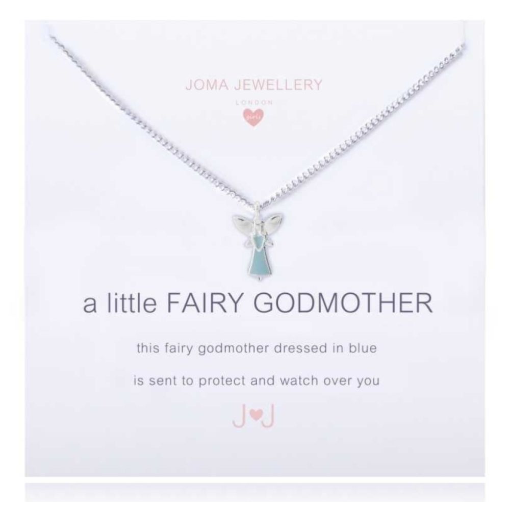 a little FAIRY GODMOTHER - necklace with extender - silver blue and white oil painting
