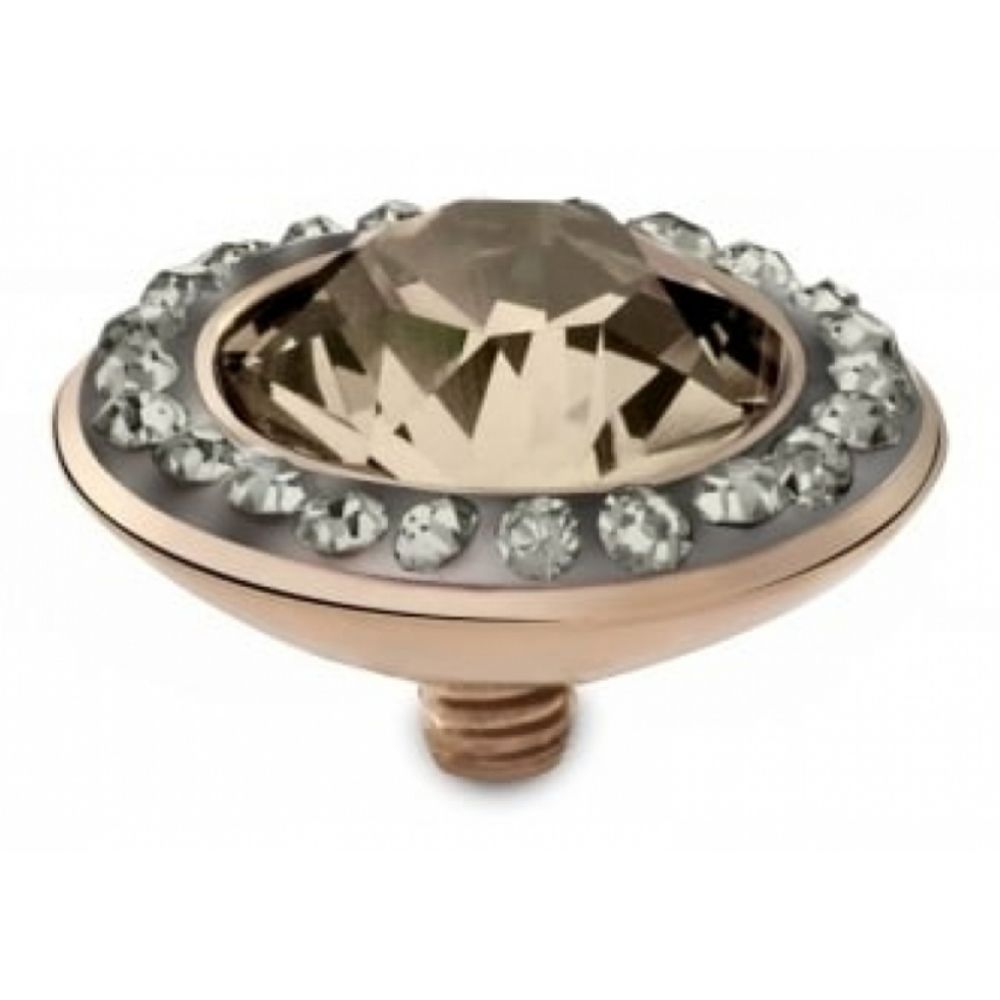 Famosa Rose Gold Plated 13mm Tondo Deluxe Light Silk Ring Top with Black Diamond CZ