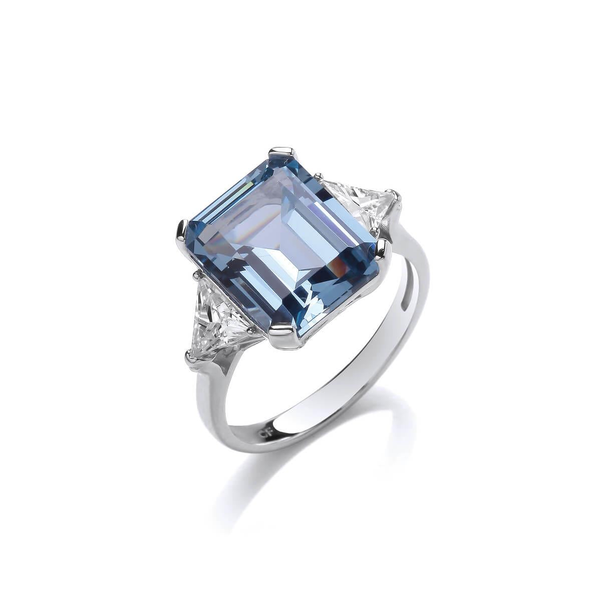 Silver & Aquamarine Cubic Zirconia Vintage Style Ring- 8/P