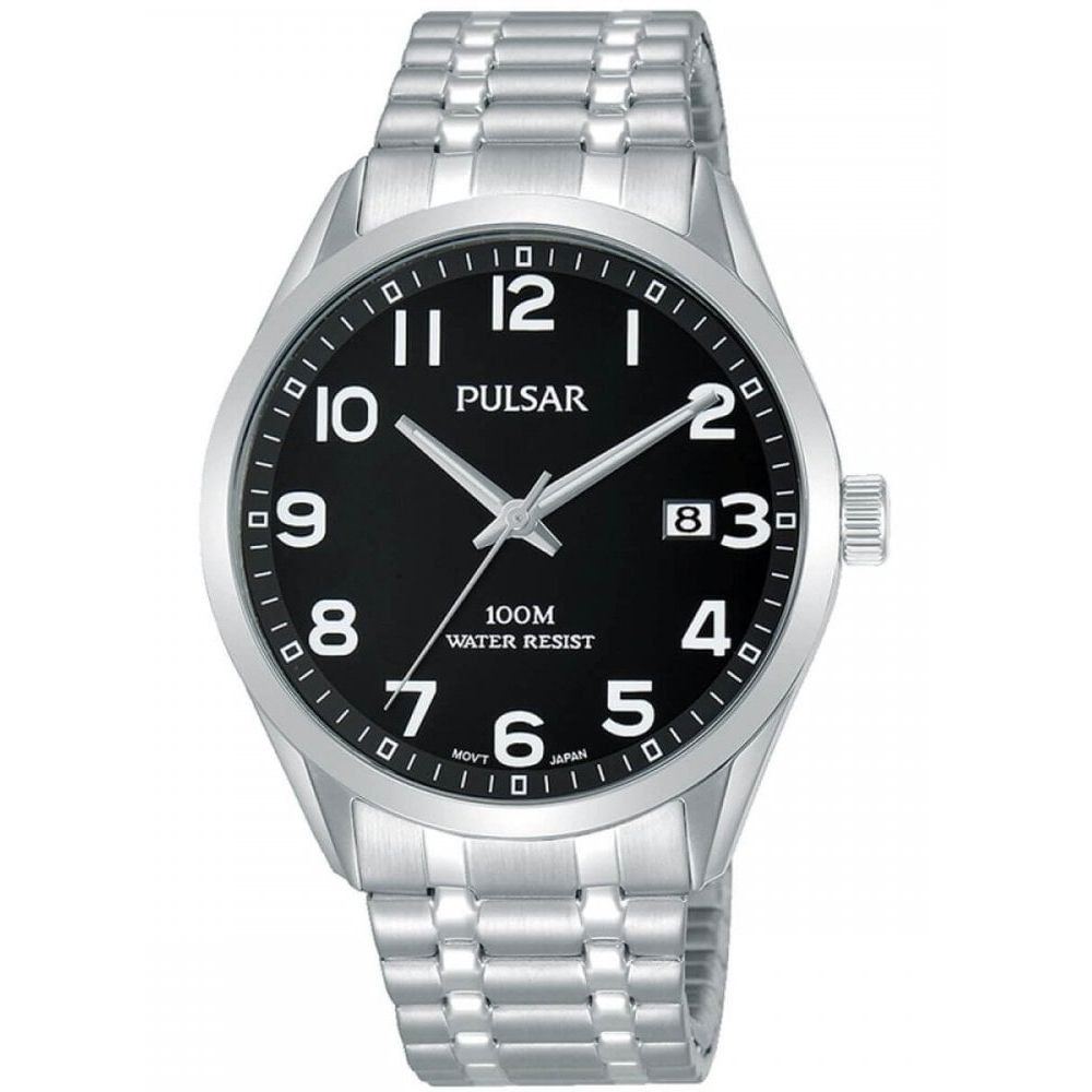 Stainless Steel Expandable Bracelet Strap & Case With Black Date Display Dial Gents Watch