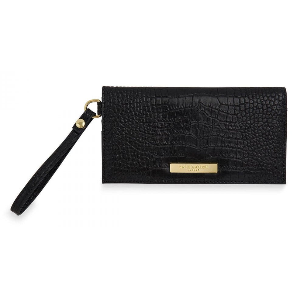 Celine Faux Croc Wristlet Purse | Black | 10 X 19cm
