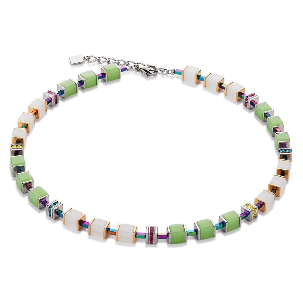 Green & White Geo Cube Necklace