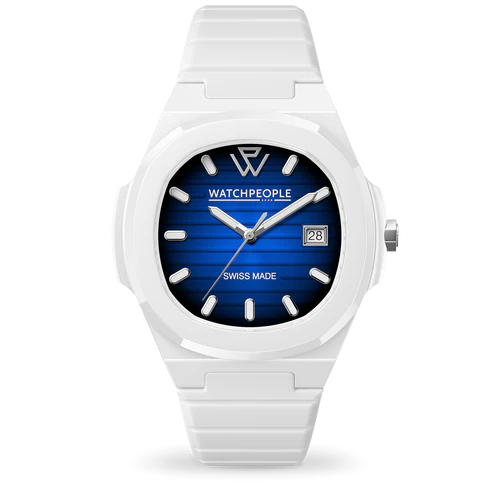 WP7 Solid Sili White Strap Black Blue Radial Watch