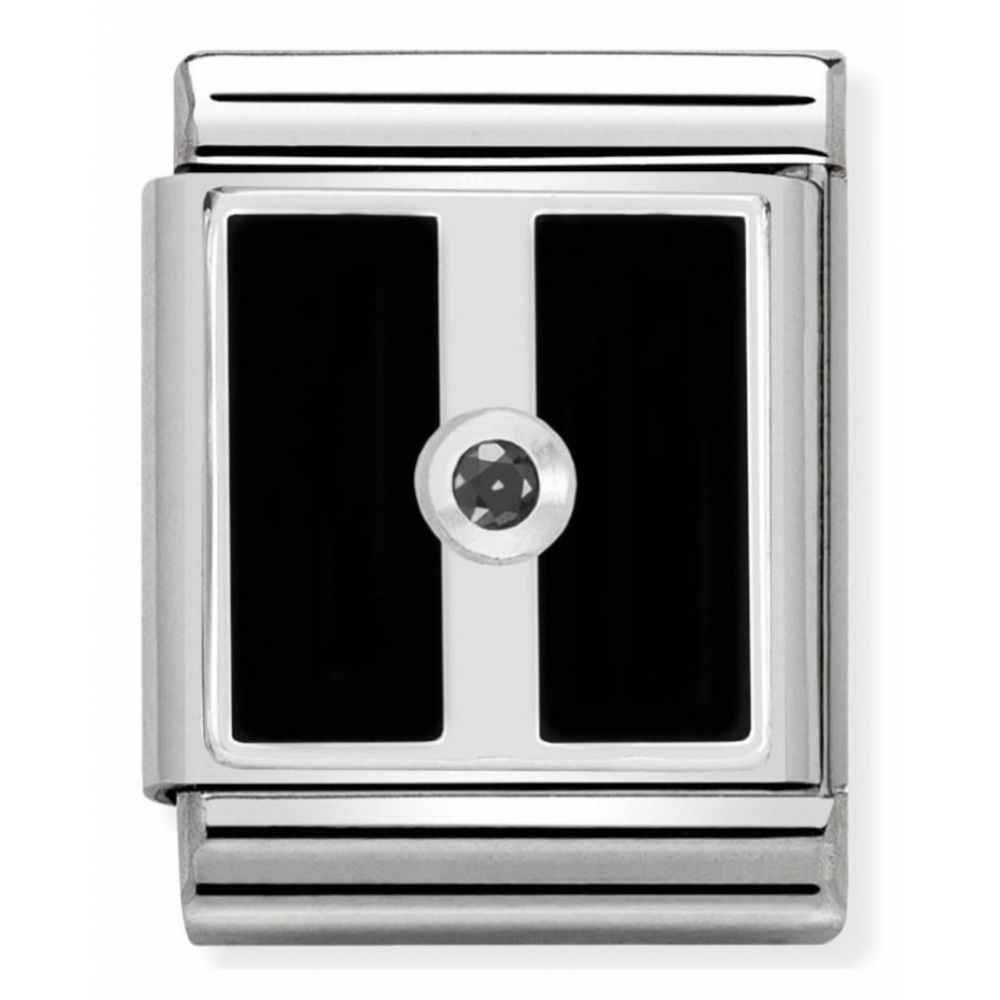 Composable Big Stainless Steel, Sterling Silver, Enamel & Cubic Zirconia Plaque Charm