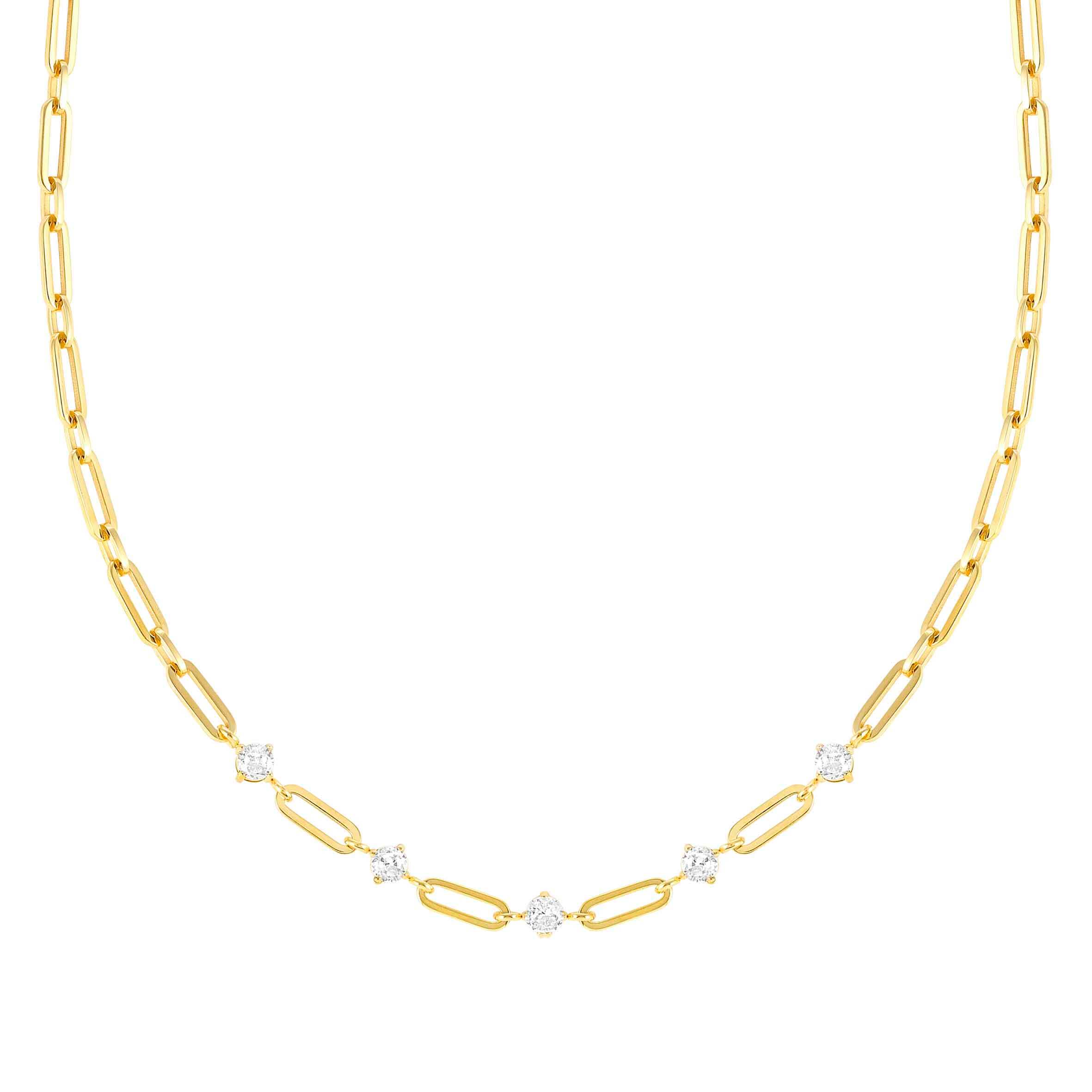 CHAINS OF STYLE Necklace In Gold PVD & White CZ