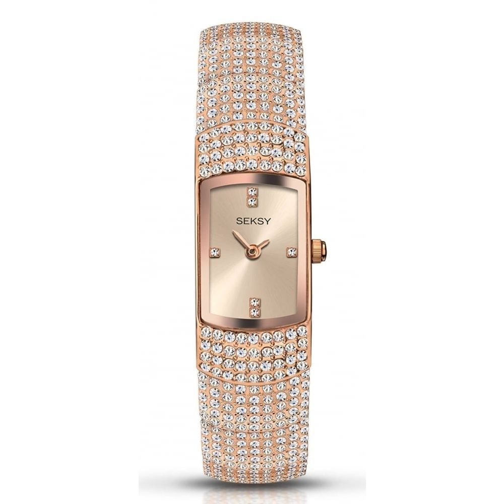 Rose Gold Plated Bracelet With Stones Ladies Wristwatch