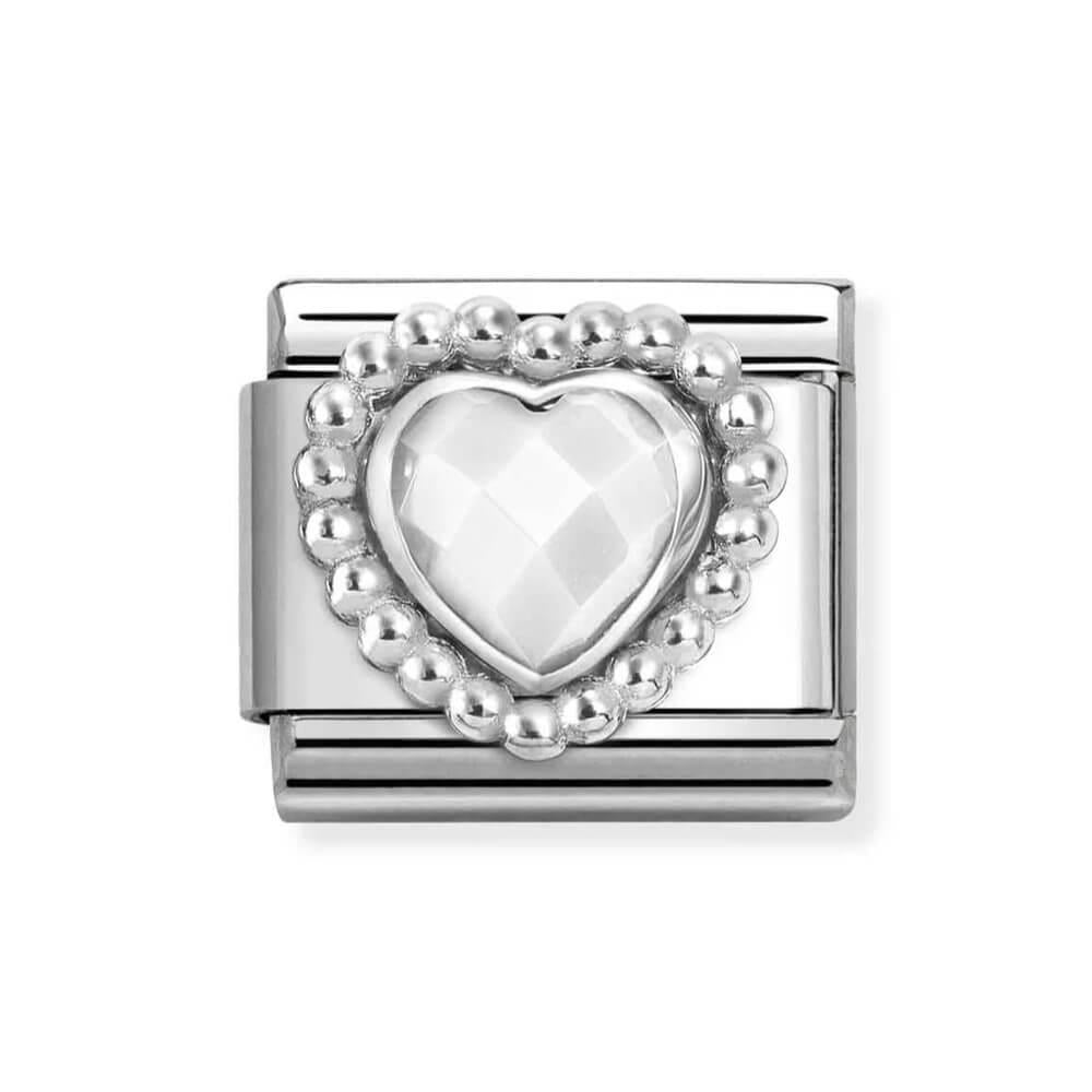 Composable Classic Link With Faceted White Opalescent CZ Heart In 925 Silver