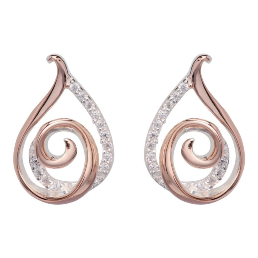 Sterling Silver 925 Earrings With Rose Gold Plating And CZ