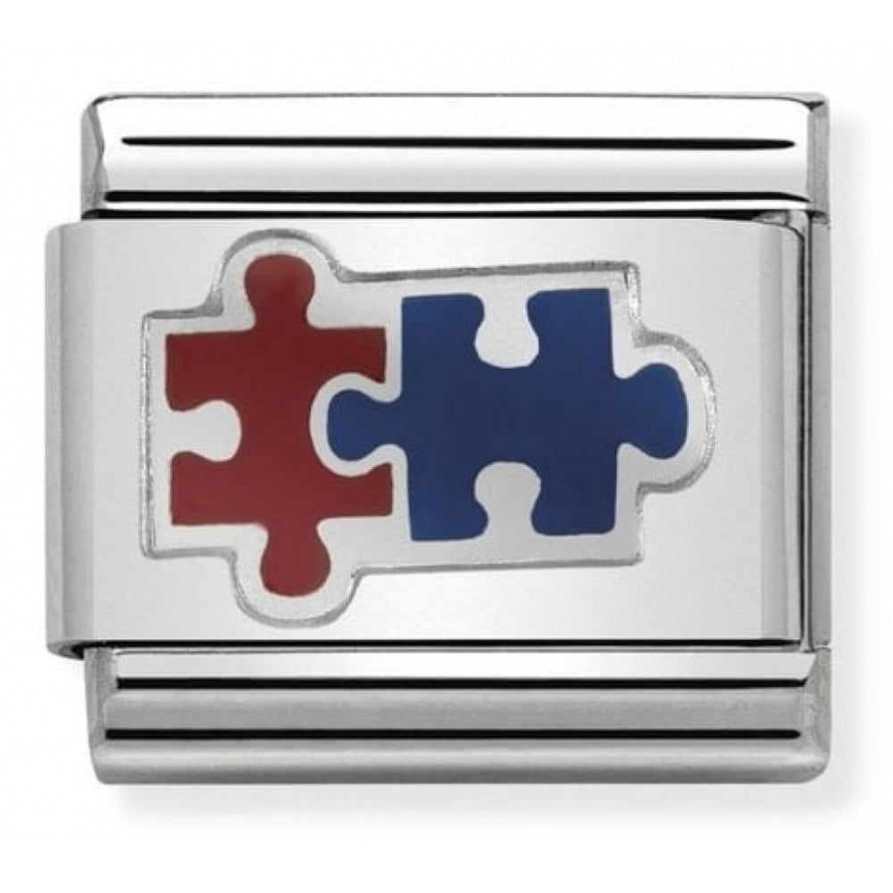 Classic Red & Blue Jigsaw Puzzle In Stainless Steel, Enamel & Silver 925 Charm