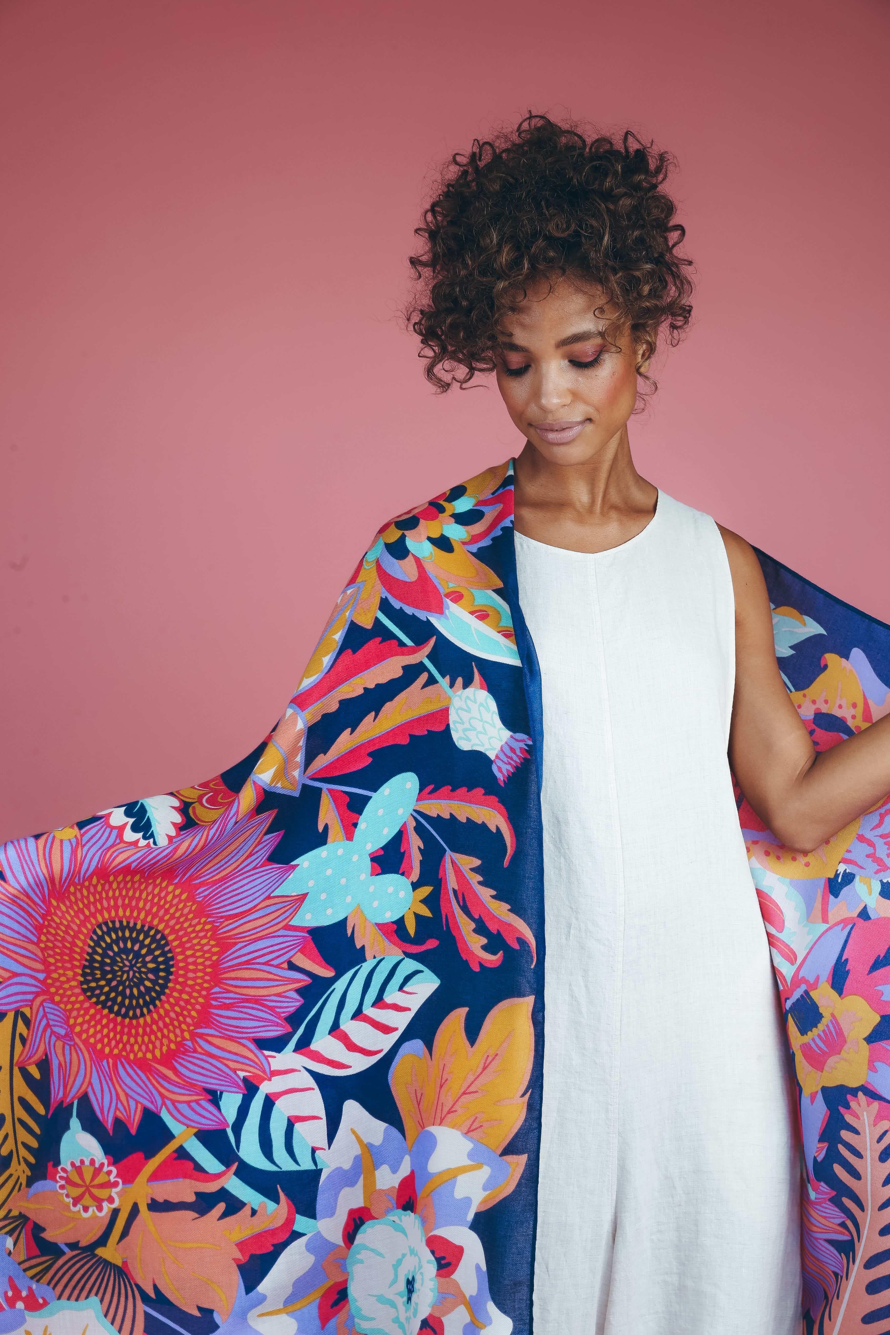 Print Scarf - Fantasy Floral Navy