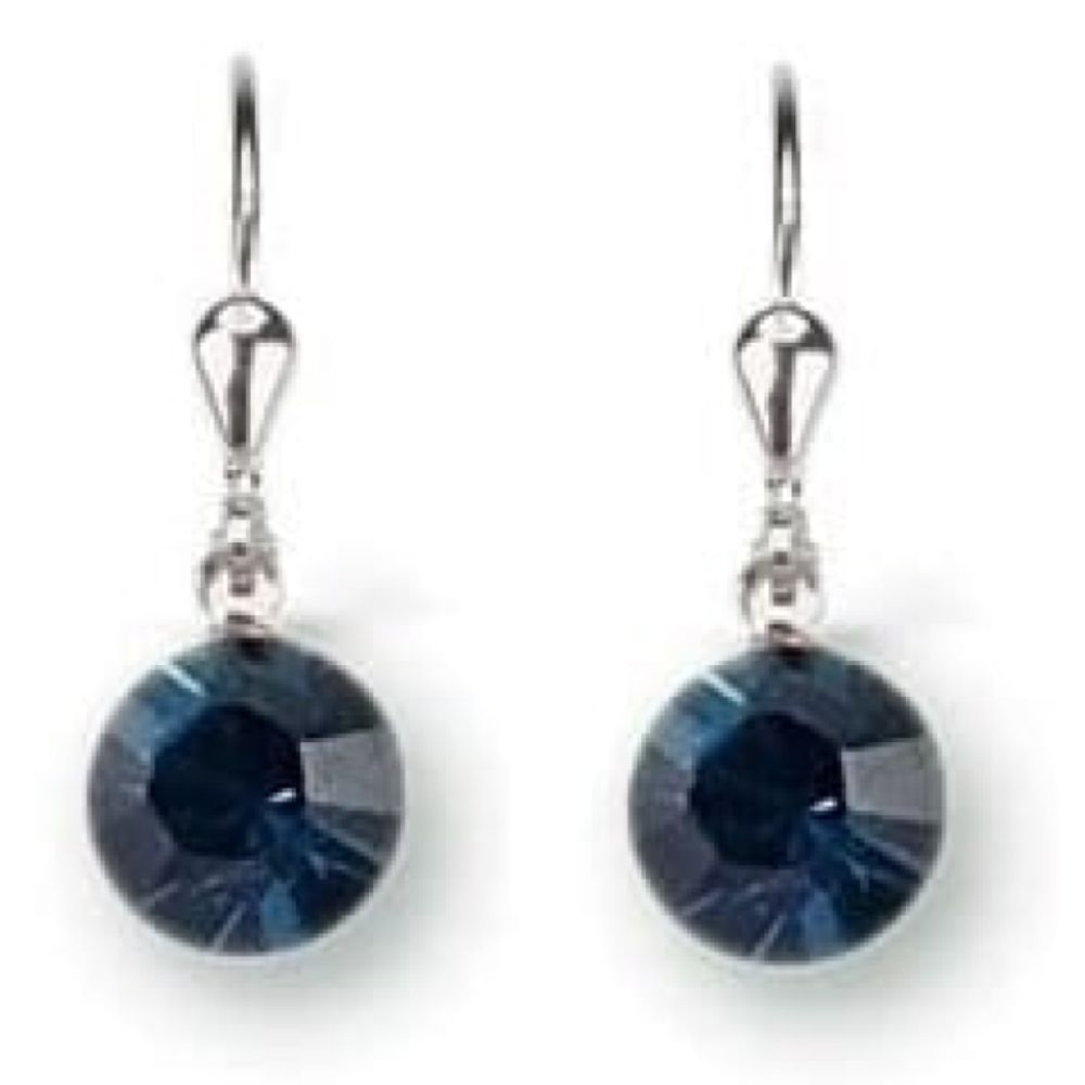 Ladies Dark Blue Swarovski Elements Rhodium Plated Metal Earrings