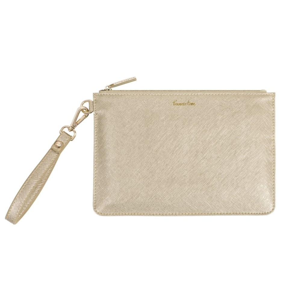 SECRET MESSAGE POUCH - PROSECCO TIME/ENJOY TODAY SIP SIP HOORAY! - metallic champagne - 16x24cm