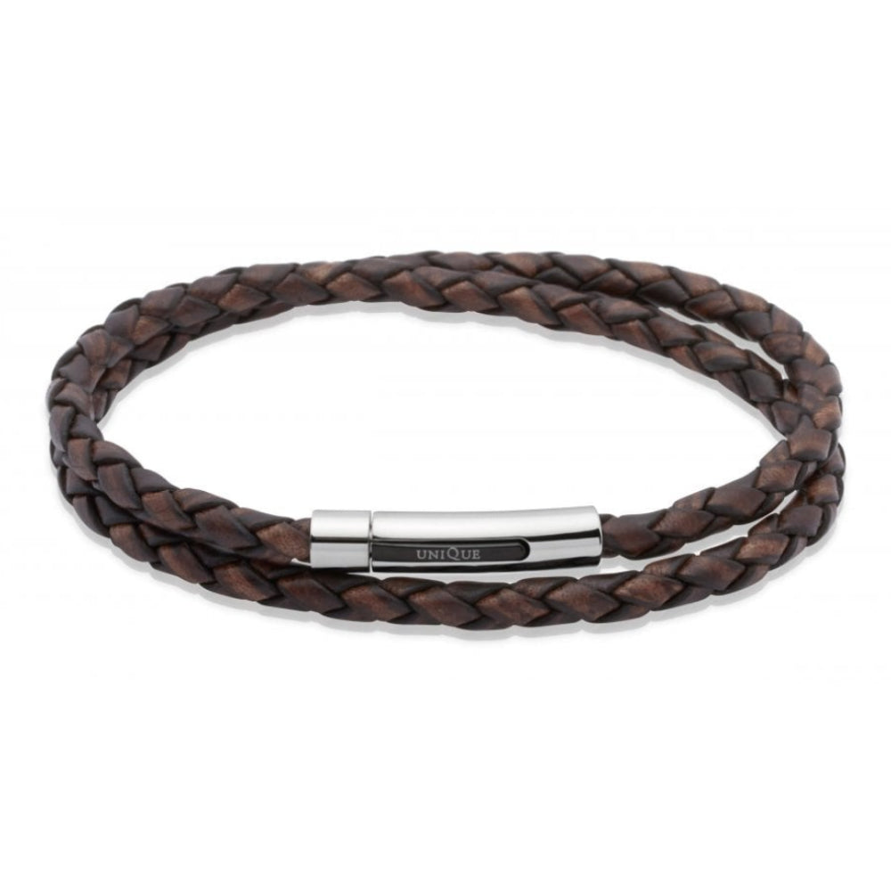 Anti. Darkbrown Leatherbr.-Steel Clasp-Black I.P.Plating