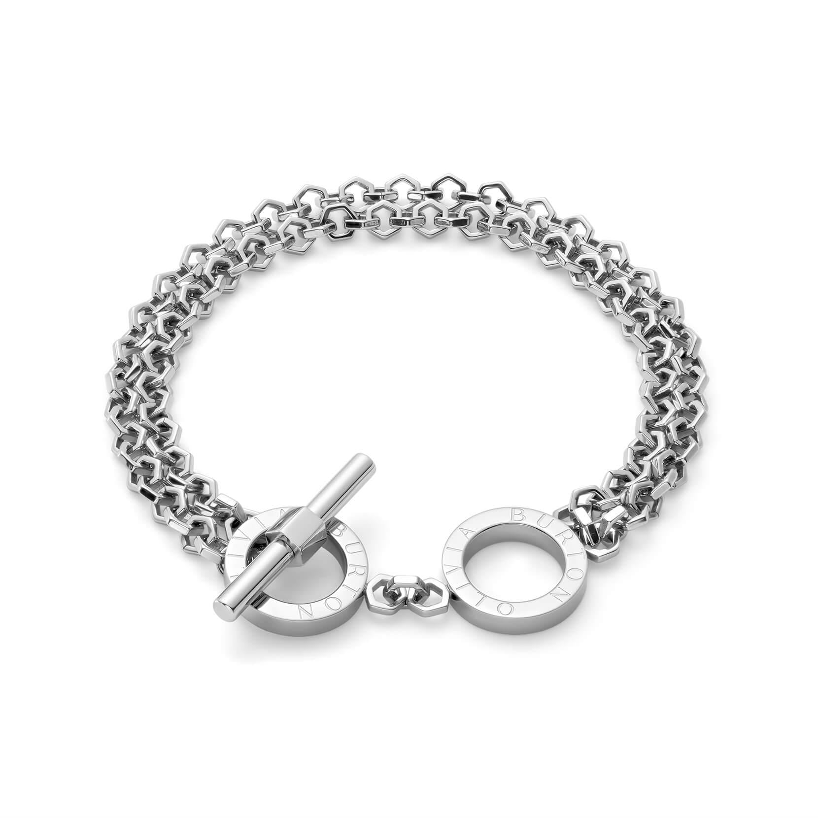 Signature Honeycomb Toggle Silver Tone Ladies Bracelet