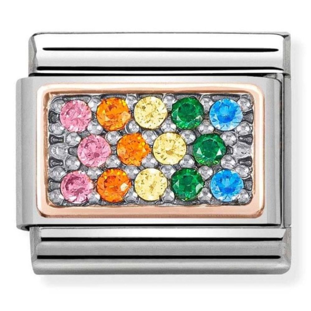 Composable Classic Symbols In Steel, 9k Rose Gold & CZ Rainbow Charm