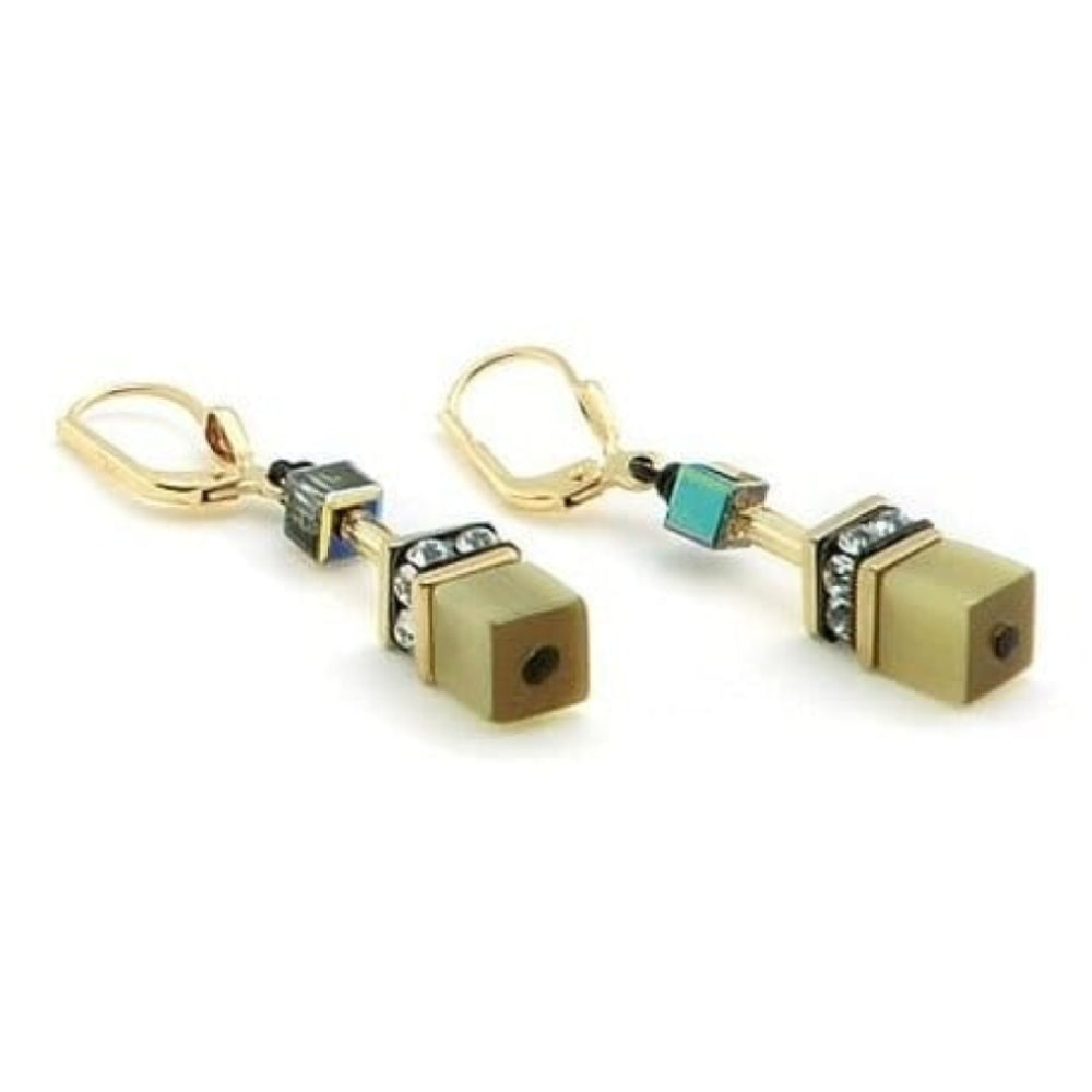 Ladies Synthetic Tiger's Eye Crystalized Gold Earrings